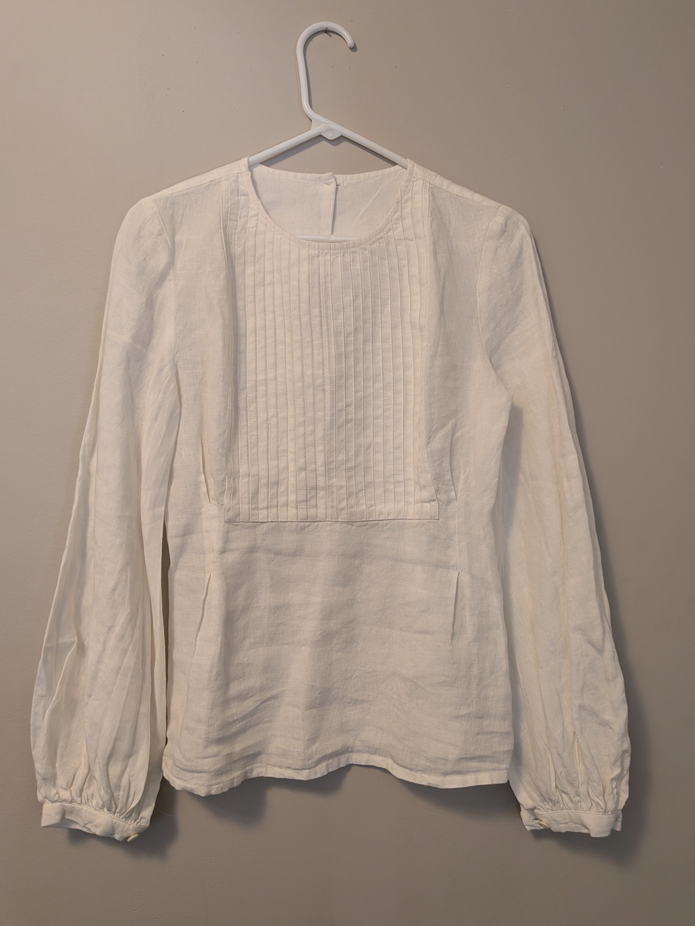 Son De Flor Pintuck Long-Sleeve Linen Blouse Xs